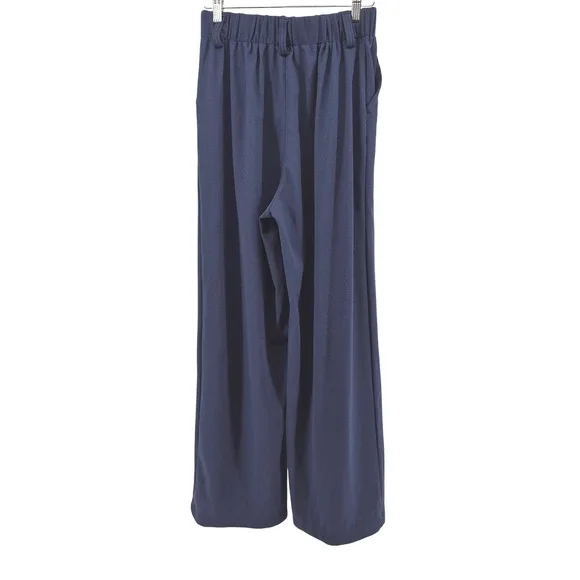 Halara Navy Blue Wide Leg‎ Pleated Athleisure Dress Pants Women's Size S Career - Picture 8 of 15